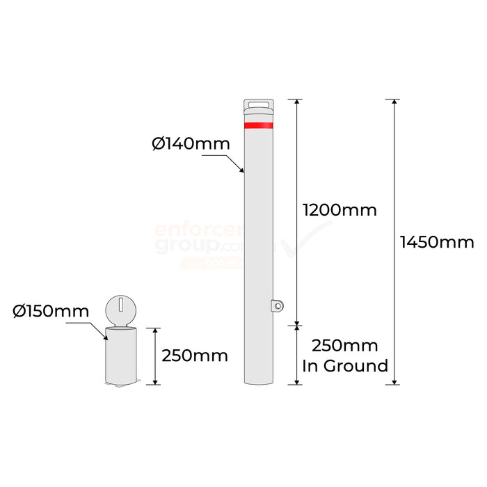 Bollard Removable Padlock 140mm In Ground - Galvanised