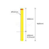 Bollard 140mm In Ground - Yellow