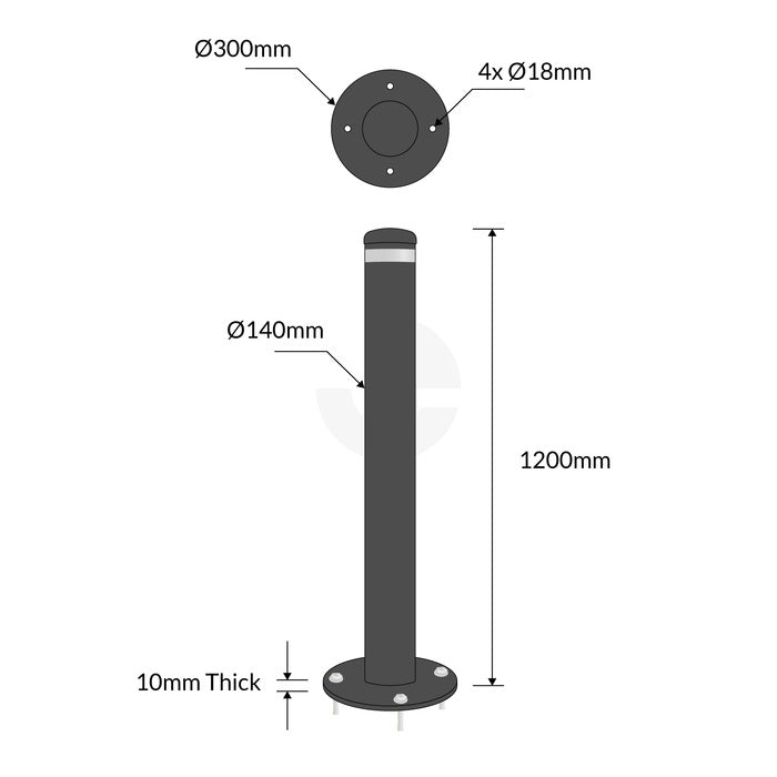 Surface Mounted Bollard 140mm Black