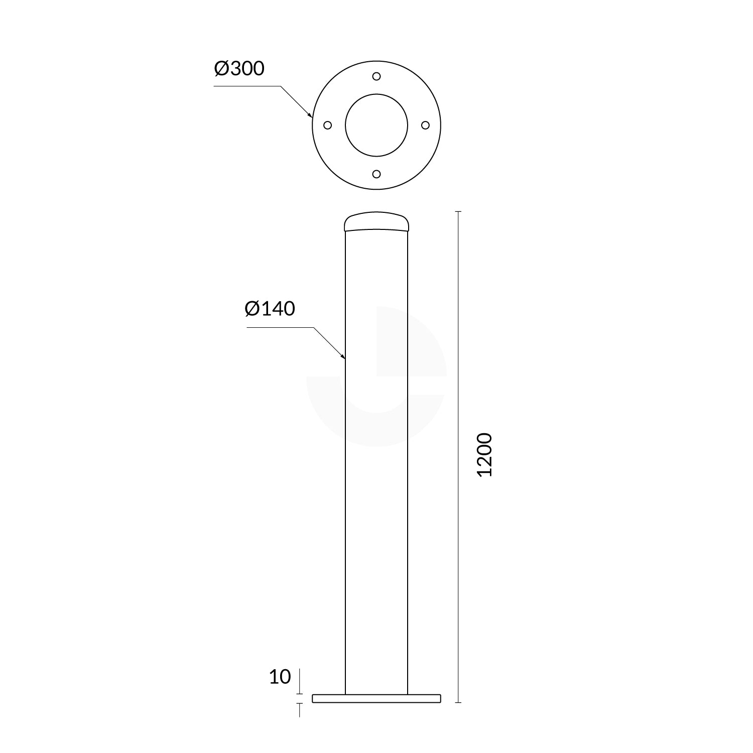 Surface Mounted Bollard 140mm Black