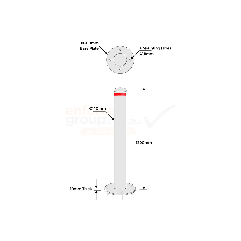 Surface Mounted Bollard 140mm Hot Dipped Galvanised