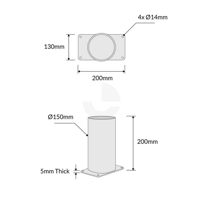 Bollard Base Only 140mm Surface Mounted Removable - Galvanised