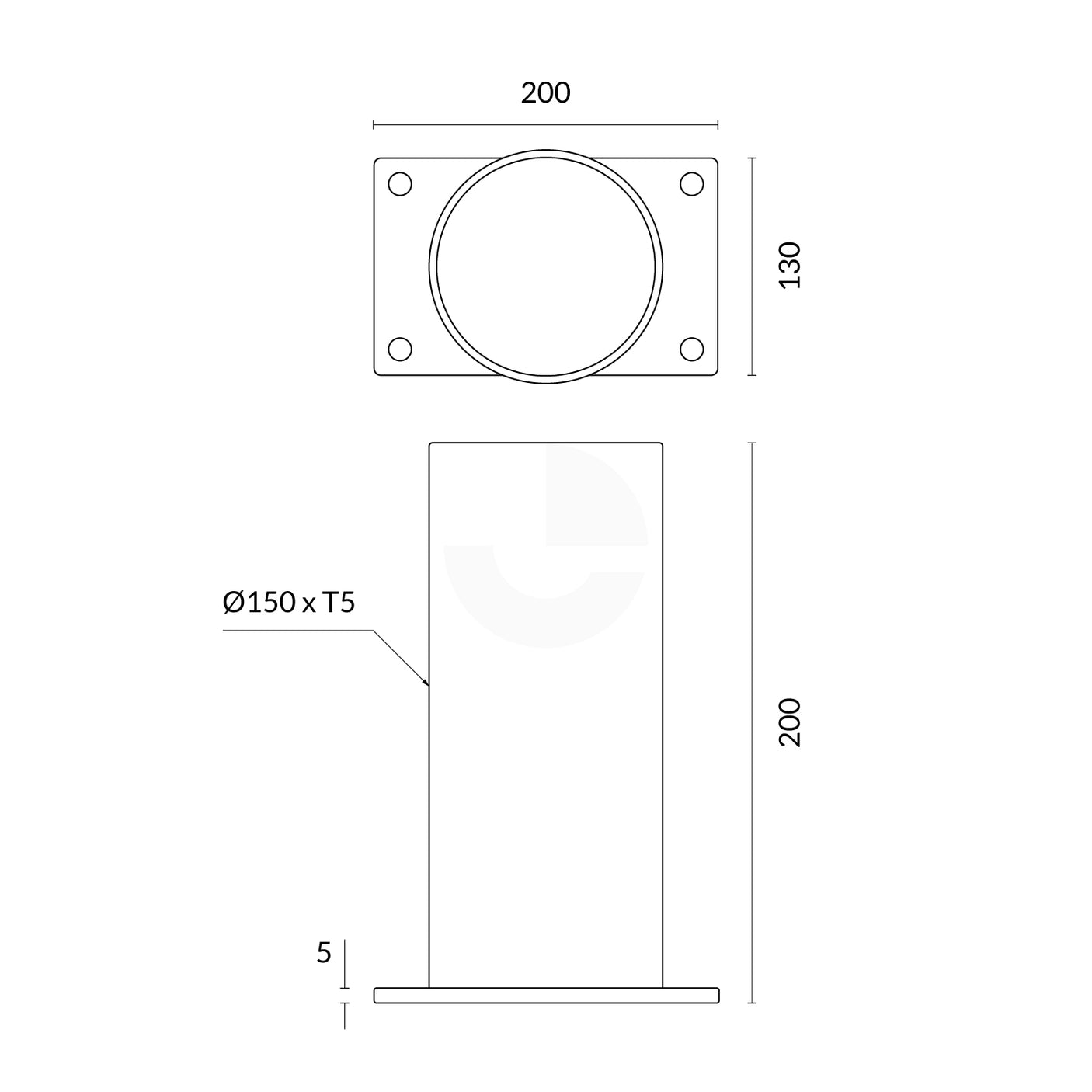 Bollard Base Only 140mm Surface Mounted Removable - Galvanised