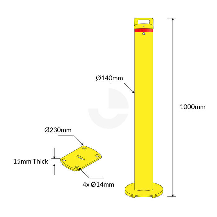 Bollard Removable 140mm Surface Mount Yellow Keyed Alike