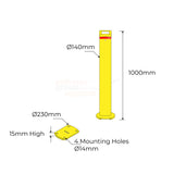 Bollard Removable 140mm Surface Mount Yellow Keyed Alike