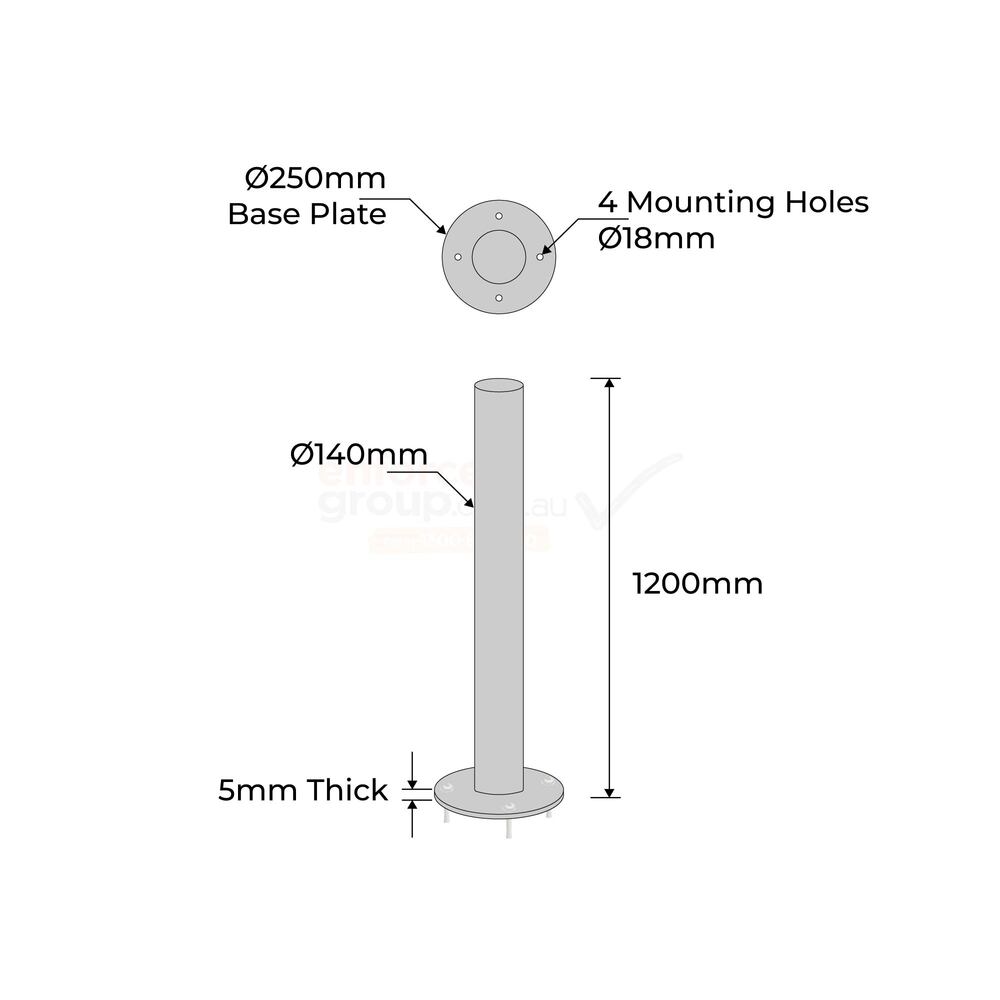 Surface Mounted Bollard 140mm x 1200mm Stainless Steel