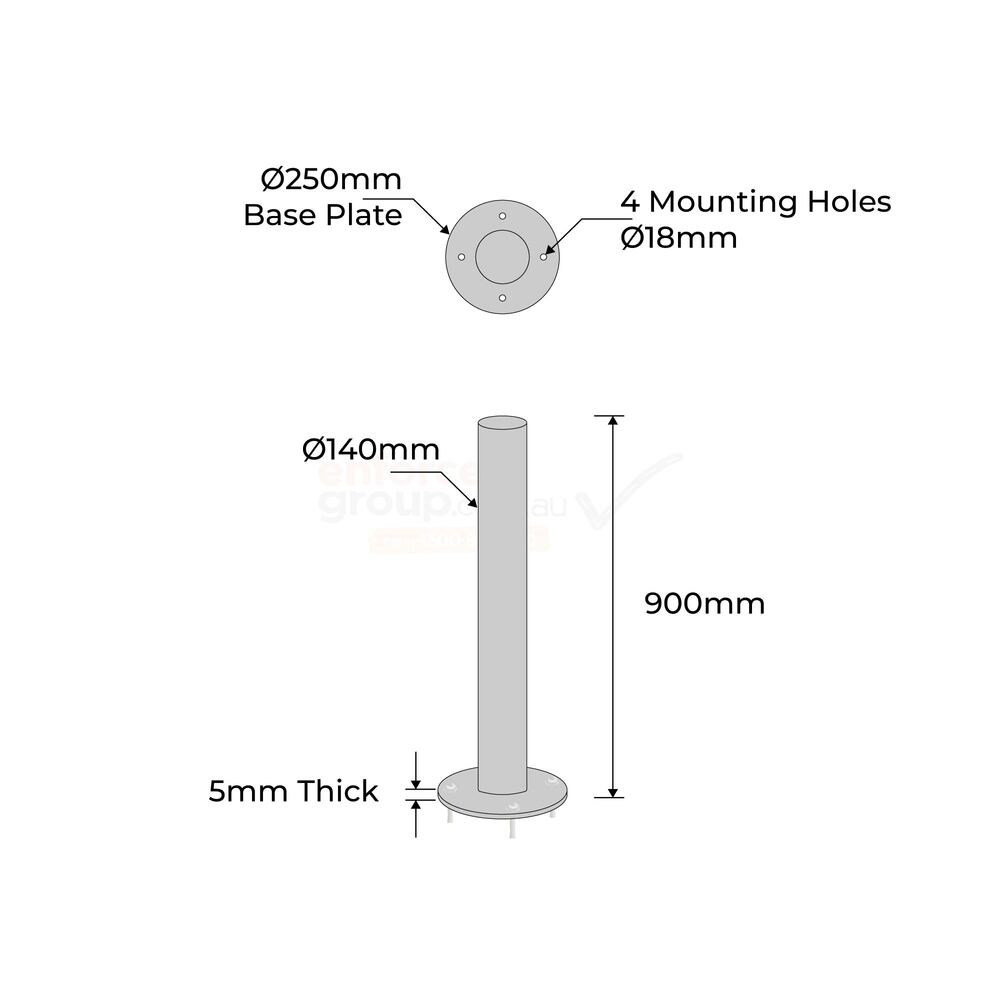 Surface Mounted Bollard 140mm x 900mm Stainless Steel