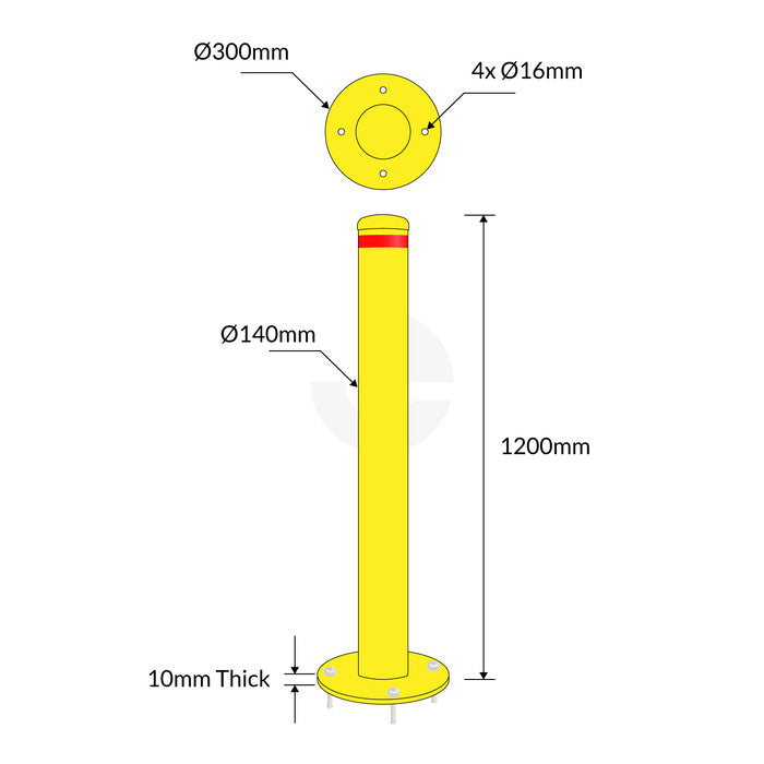 Surface Mounted Bollard 140mm Yellow