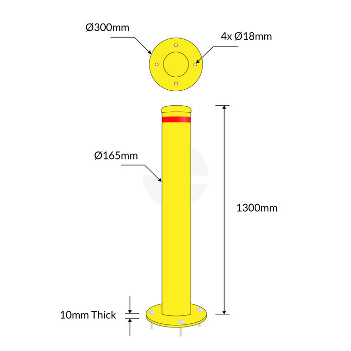 Bollard Disabled Parking 165mm Surface Mounted Yellow