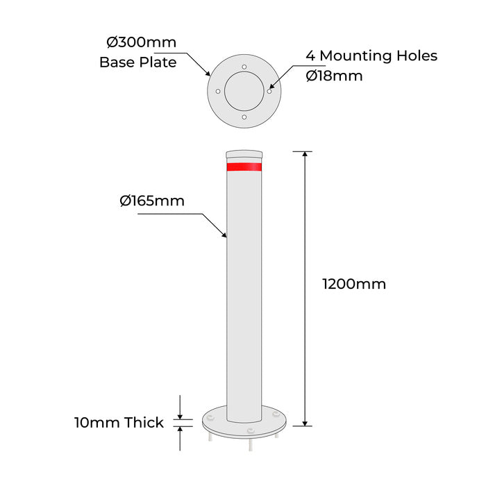 Bollard 165mm Surface Mounted Hot Dipped - Galvanised