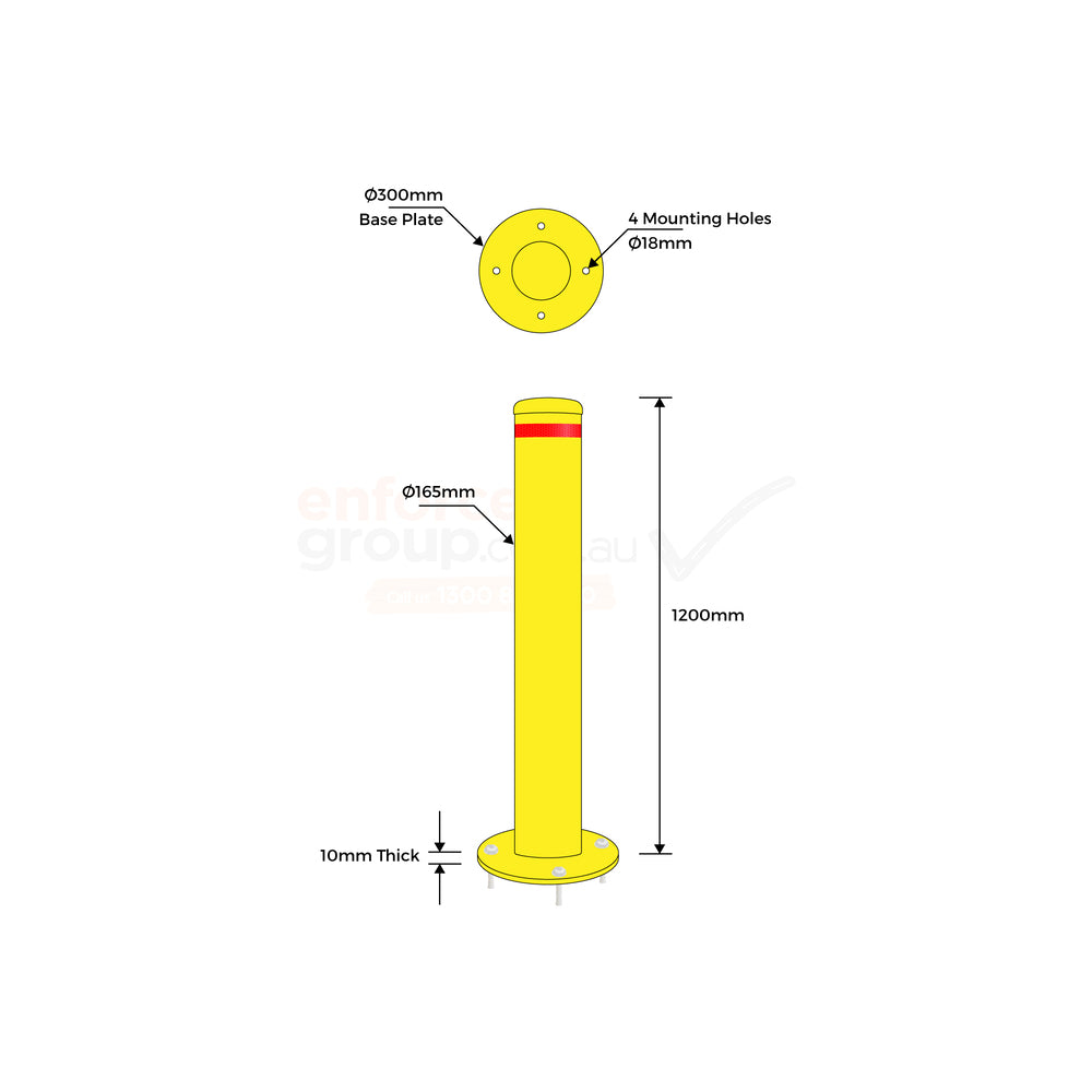 Bollard 165mm Surface Mounted Yellow