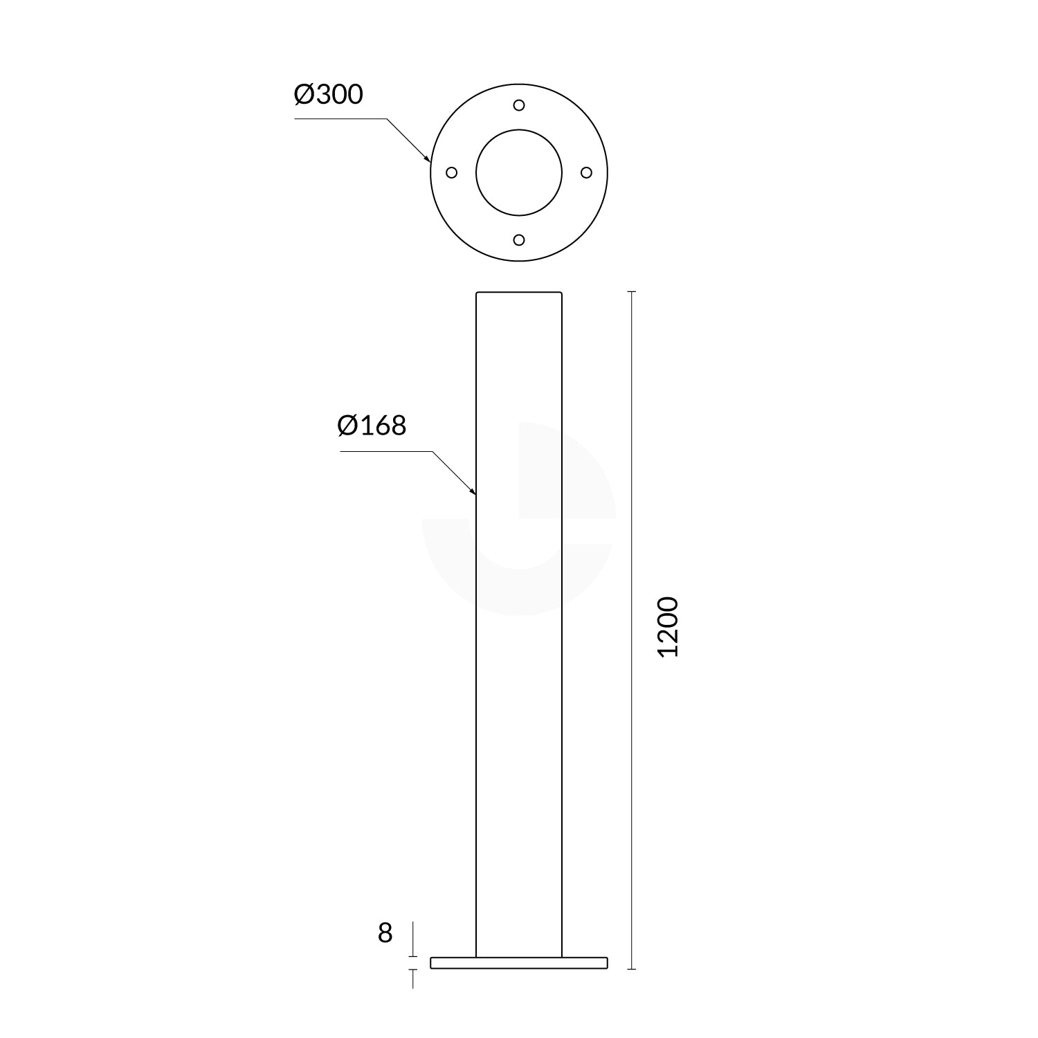 Surface Mounted 168mm Stainless Steel Bollard