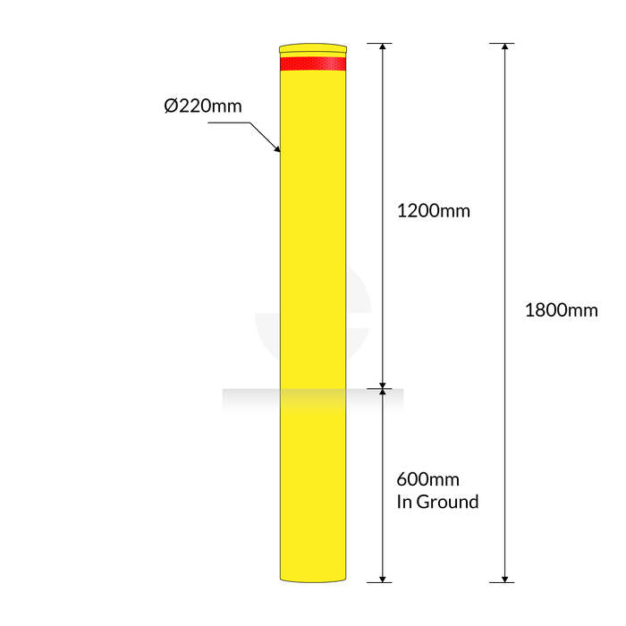 Bollard 220mm In Ground - Yellow