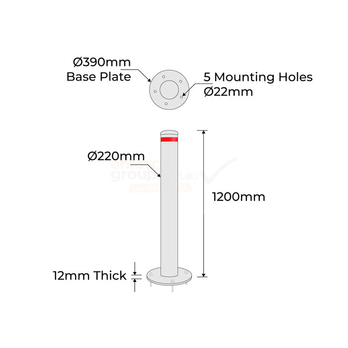 Surface Mounted Bollard 220mm Hot Dipped Galvanised