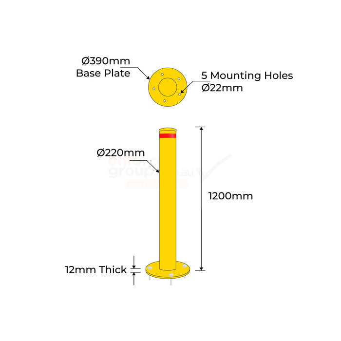 Bollard 220mm Surface Mounted Yellow