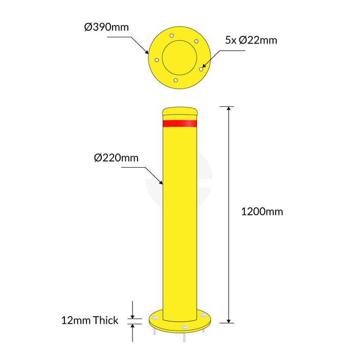 Bollard 220mm Surface Mounted Yellow