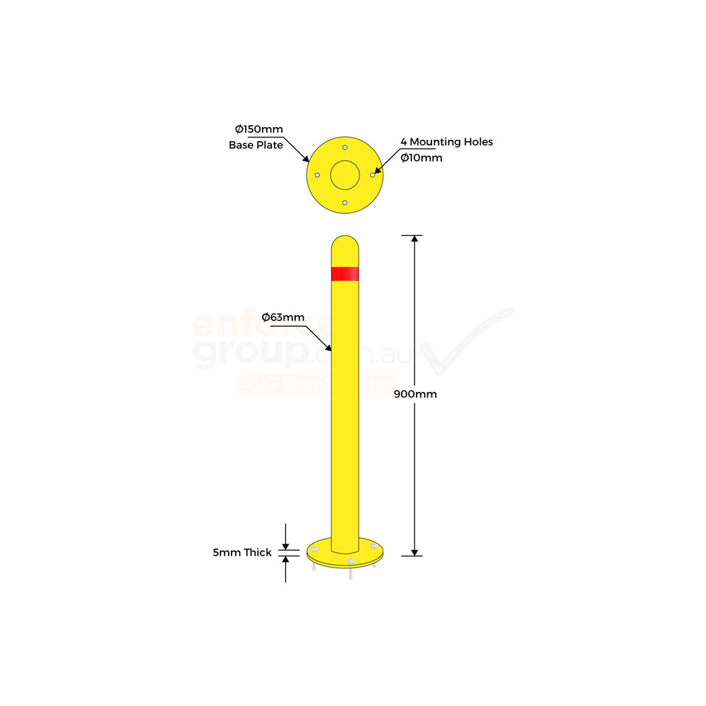 Surface Mounted Bollard 63mm Yellow