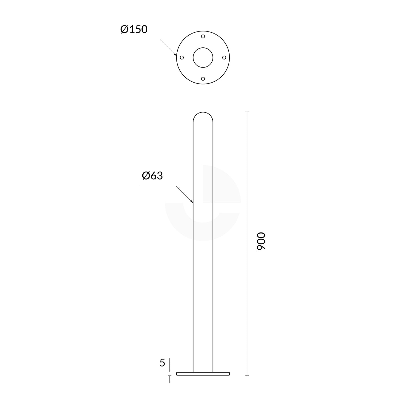 Surface Mounted Bollard 63mm Yellow