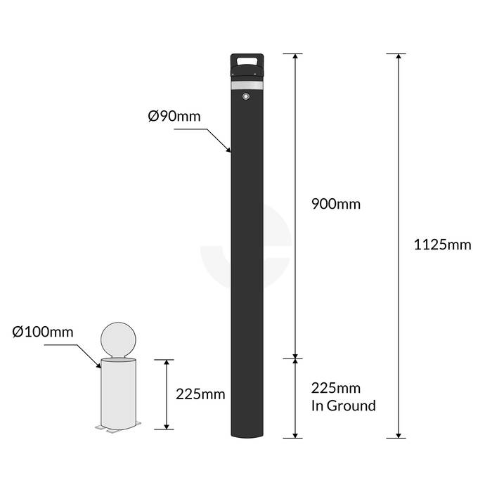 Bollard Removable KeyLock 90mm In Ground - Black