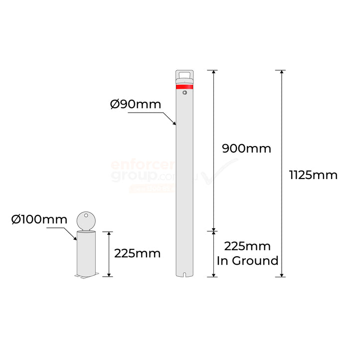 Bollard Removable KeyLock 90mm In Ground - Galvanised