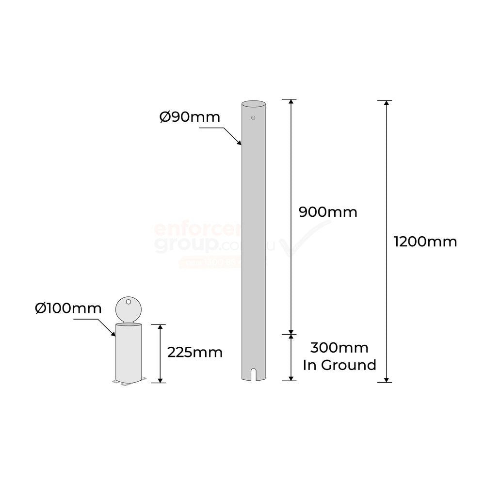 Bollard 90mm In-Ground Removable Keylock  Stainless Steel 316