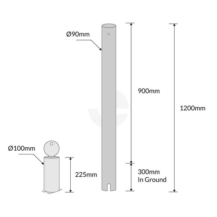 Bollard 90mm In-Ground Removable Keylock  Stainless Steel 316