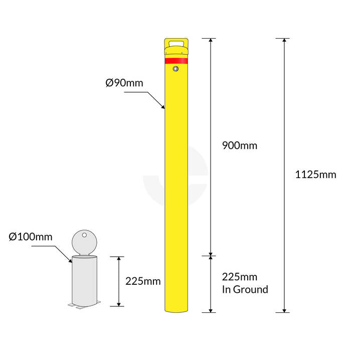 Bollard Removable KeyLock 90mm In Ground Yellow