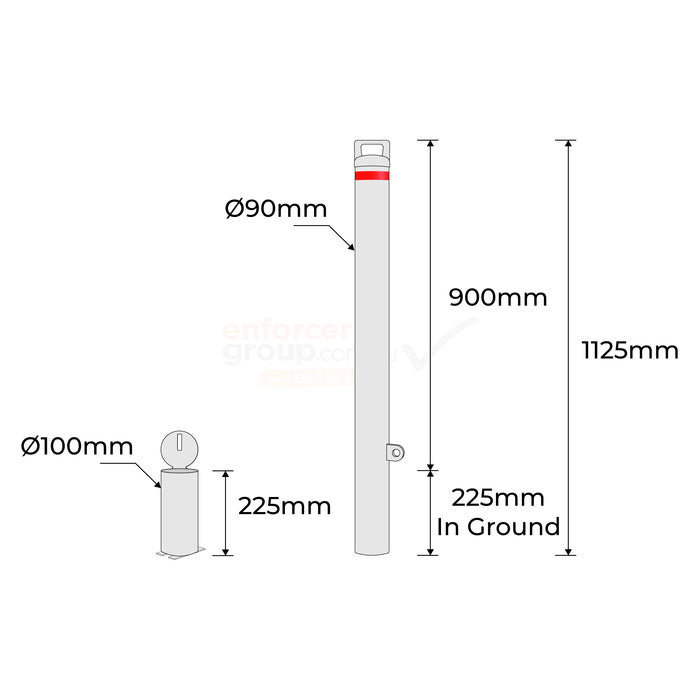 Bollard Removable Padlock 90mm In Ground - Galvanised