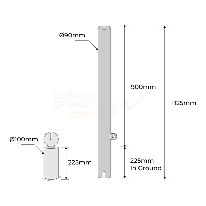 Bollard 90mm In-Ground Removable Padlock Stainless Steel 316