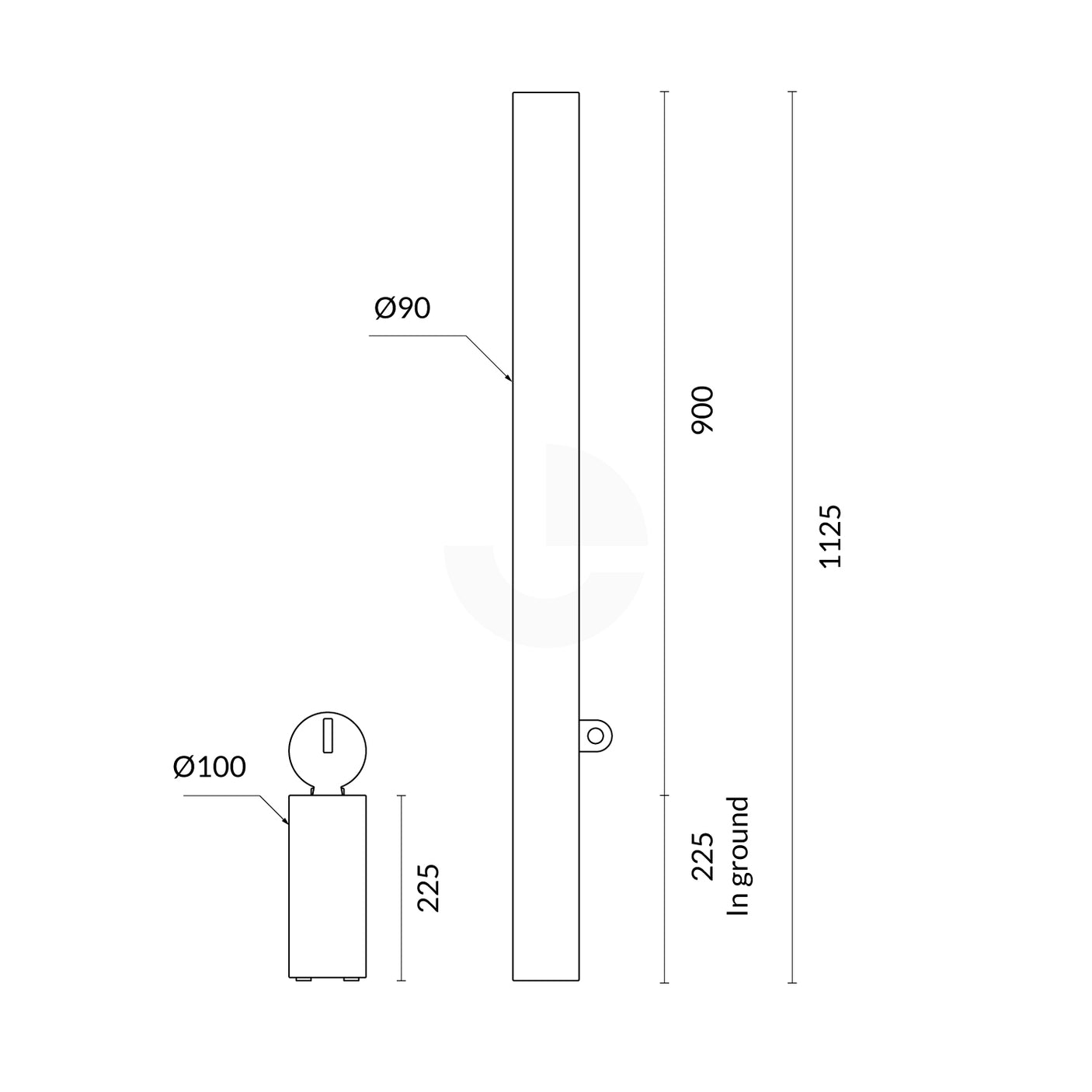 Bollard 90mm In-Ground Removable Padlock Stainless Steel 316