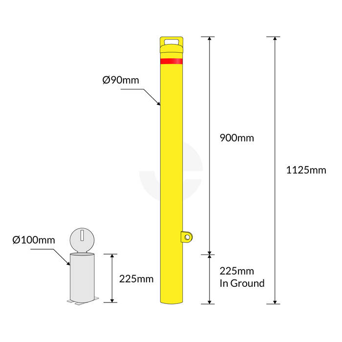 Bollard Removable Padlock 90mm In Ground - Yellow