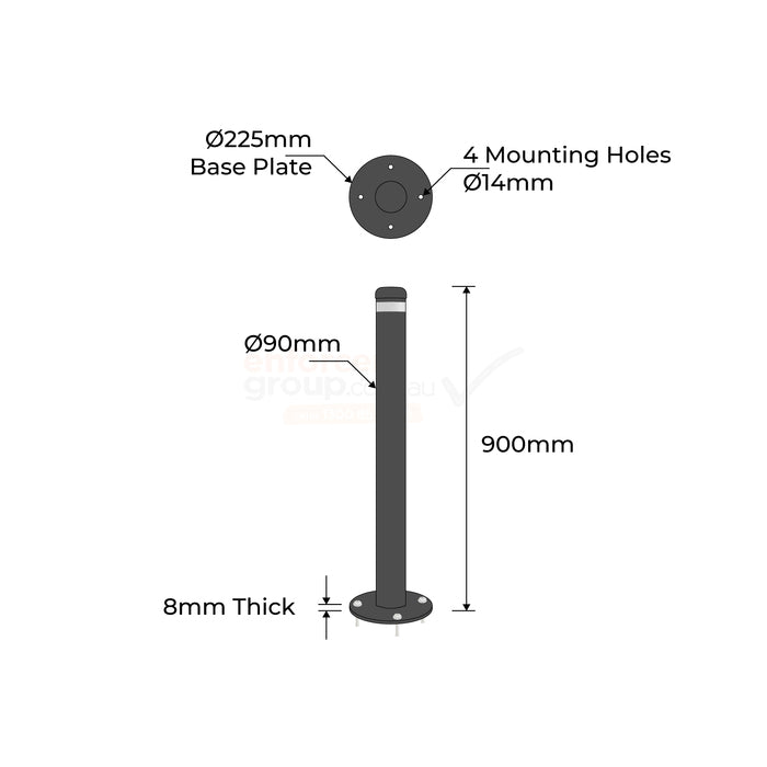 Surface Mounted Bollard 90mm Hot Dipped Galvanised - Black