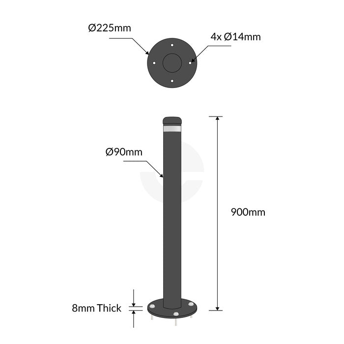 Surface Mounted Bollard 90mm Hot Dipped Galvanised - Black