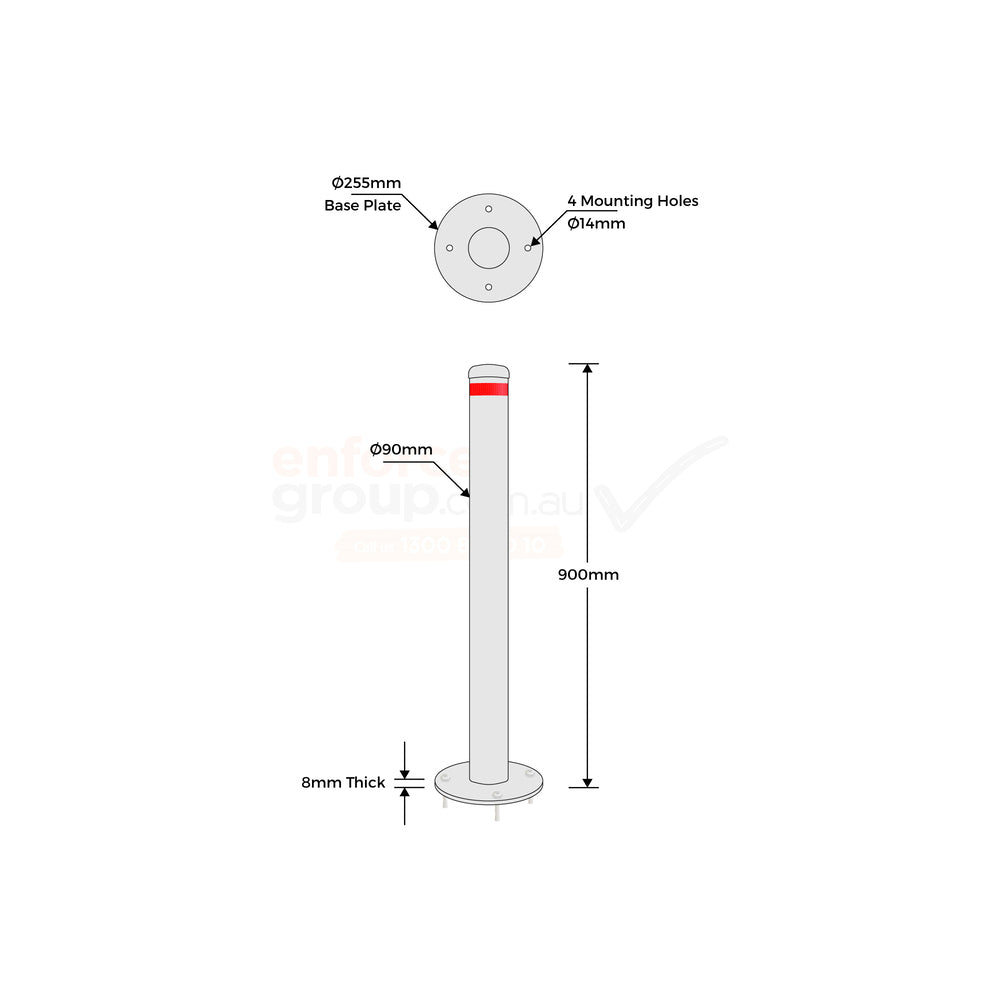 Surface Mounted Bollard 90mm Hot Dipped Galvanised