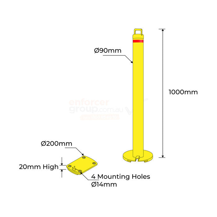 Bollard Removable 90mm Padlock Surface Mount - Yellow