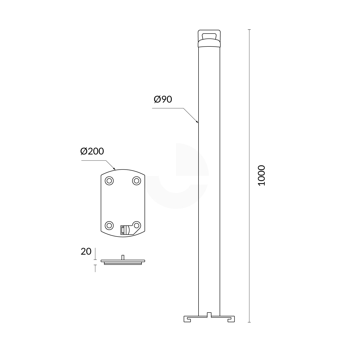 Bollard Removable 90mm Padlock Surface Mount - Yellow
