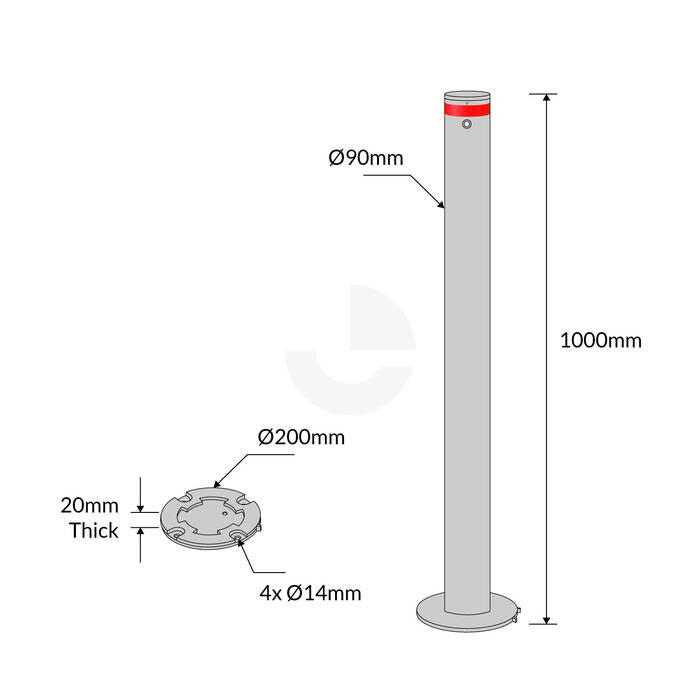 Bollard Surface Mounted Removable KeyLock - Stainless Steel 316 Grade