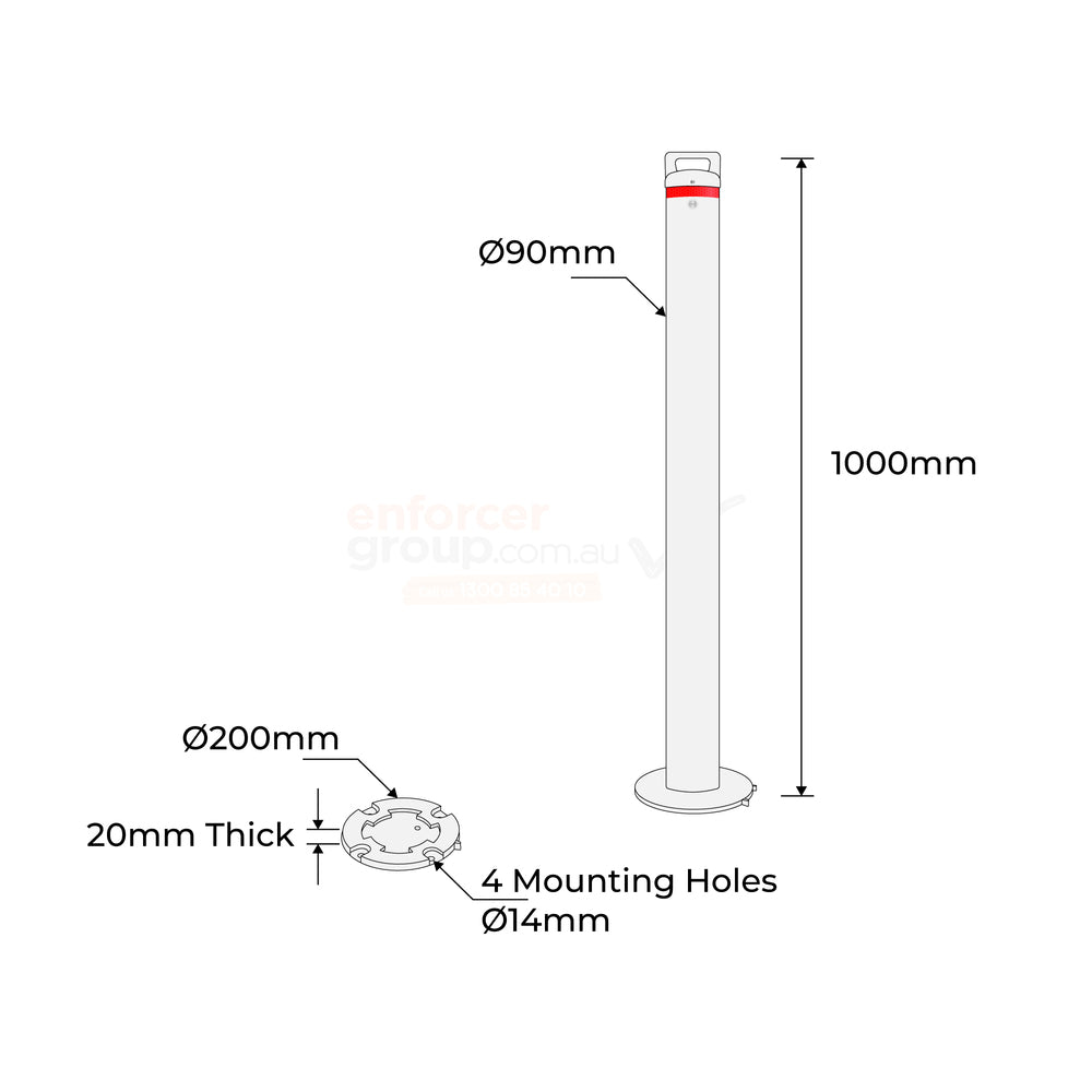 Bollard Removable 90mm Surface Mount - Keyed Alike - White