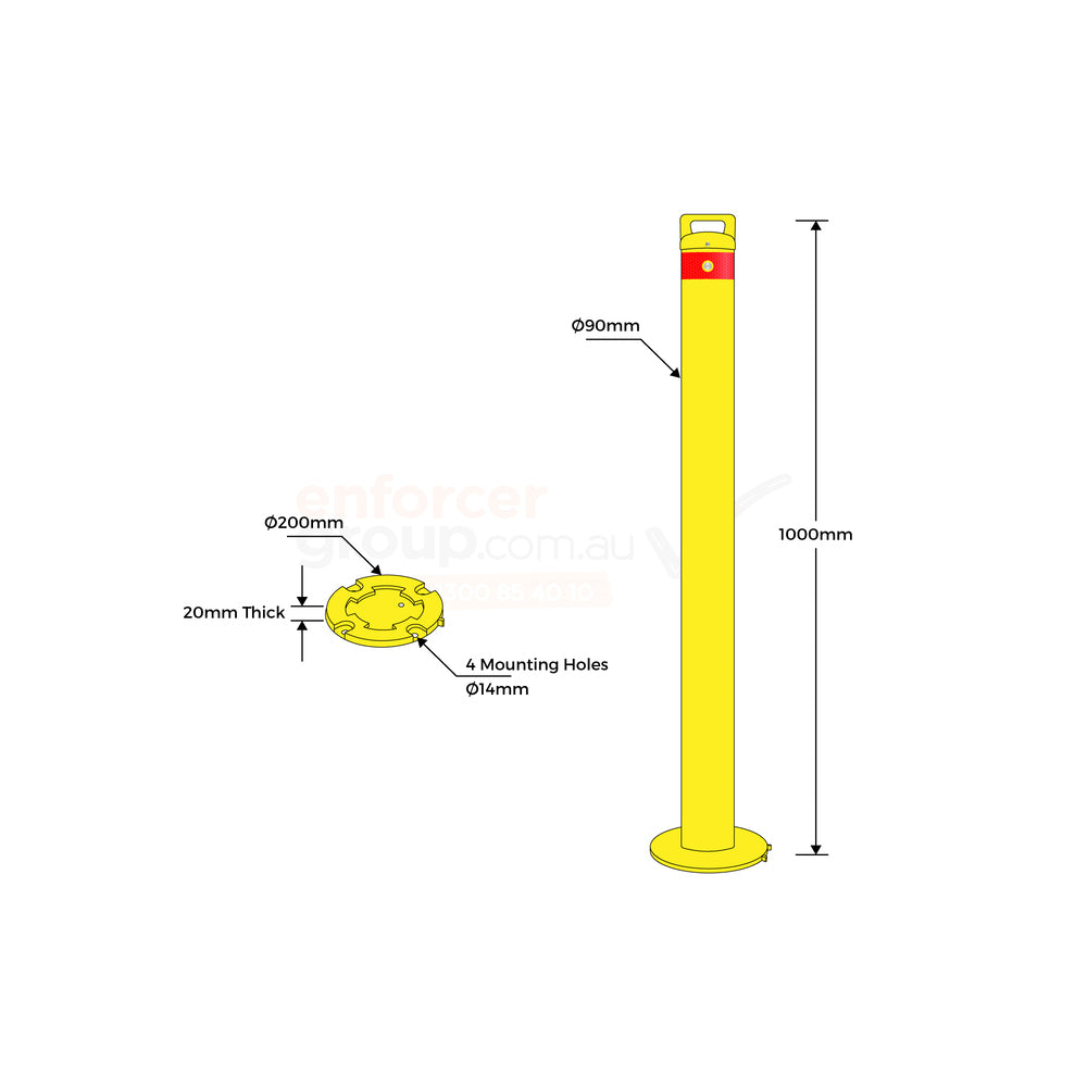 Bollard Removable 90mm Surface Mount Yellow Keyed Alike