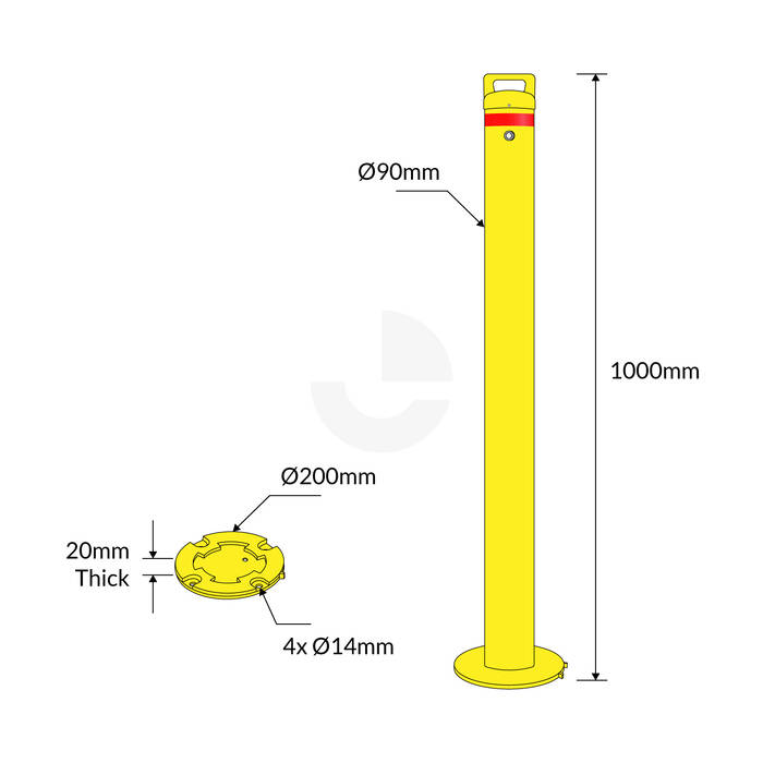 Bollard Removable 90mm Surface Mount Yellow Keyed Alike