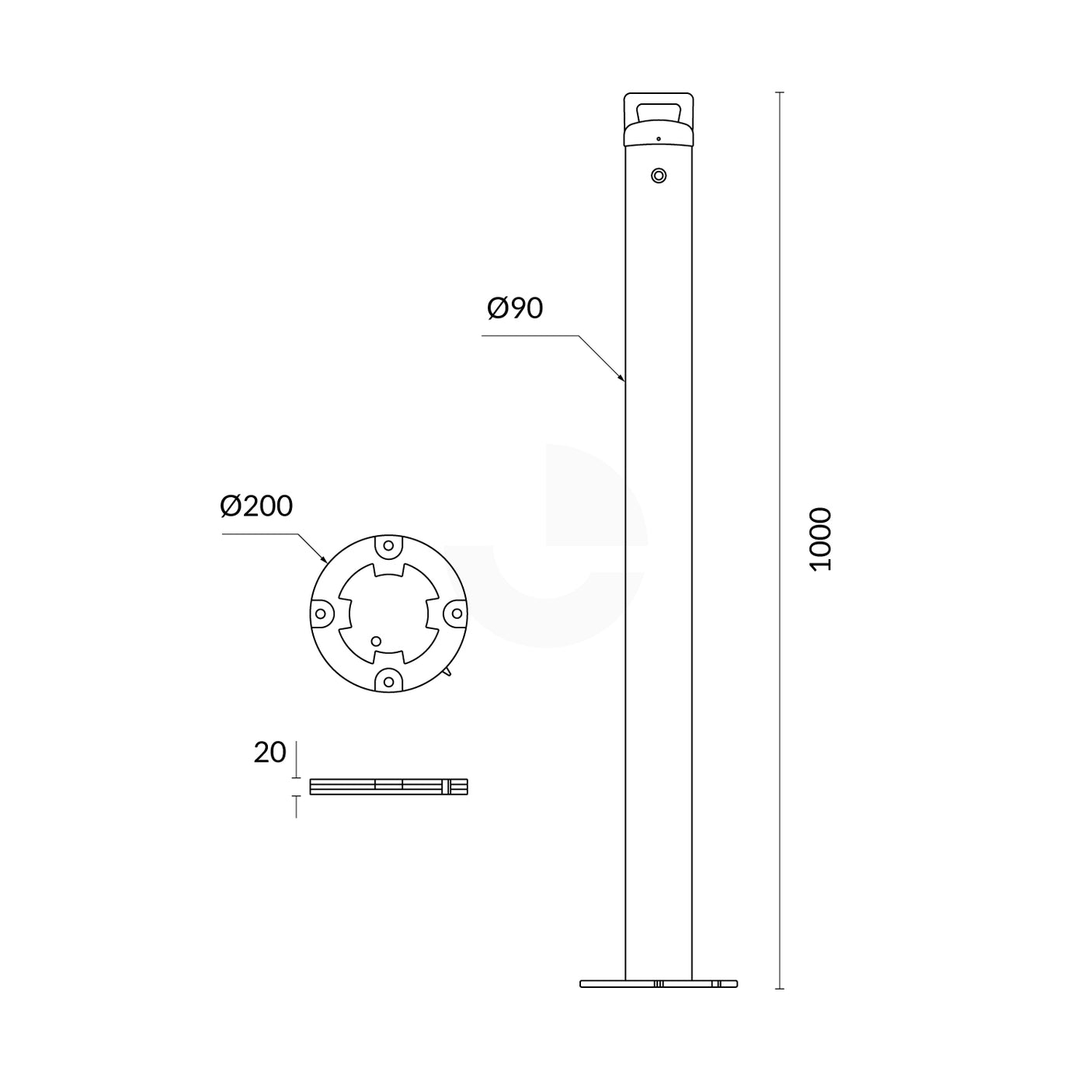 Bollard Removable 90mm Surface Mount Yellow Keyed Alike