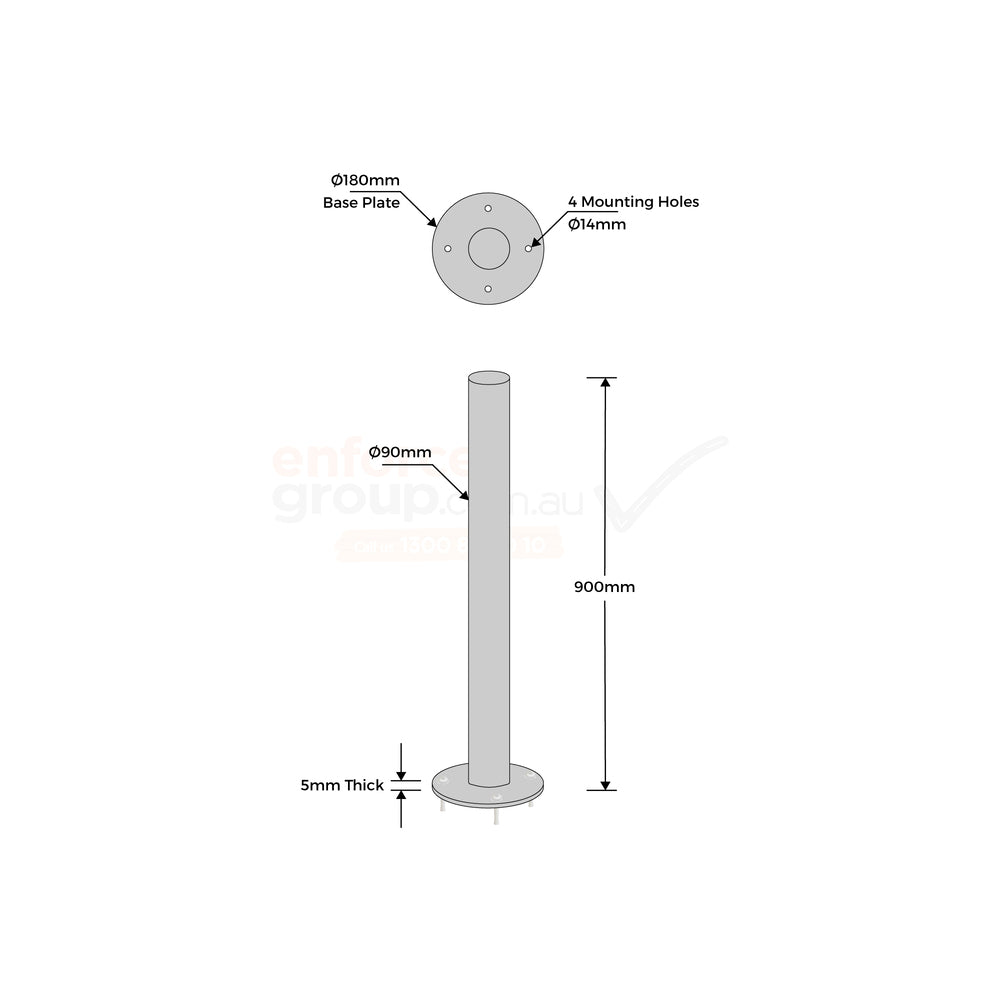 Bollard 90mm Surface Mounted - Stainless Steel 304