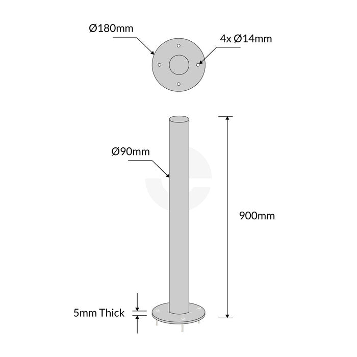 Bollard 90mm Surface Mounted - Stainless Steel 304