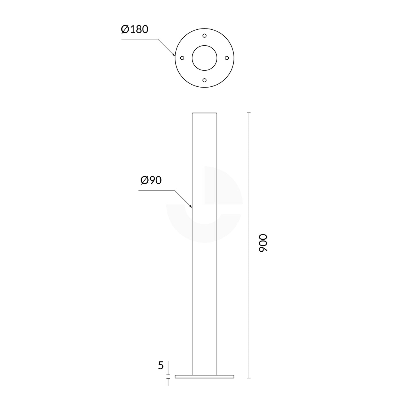 Bollard 90mm Surface Mounted - Stainless Steel 304
