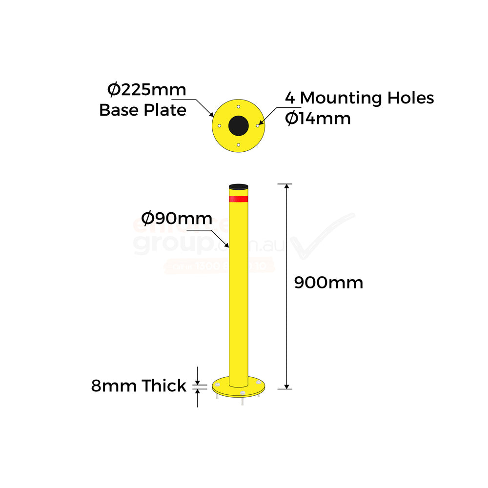 Surface Mounted Bollard 90mm Yellow - Black Cap