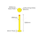 Surface Mounted Bollard 90mm Yellow 1200mm High