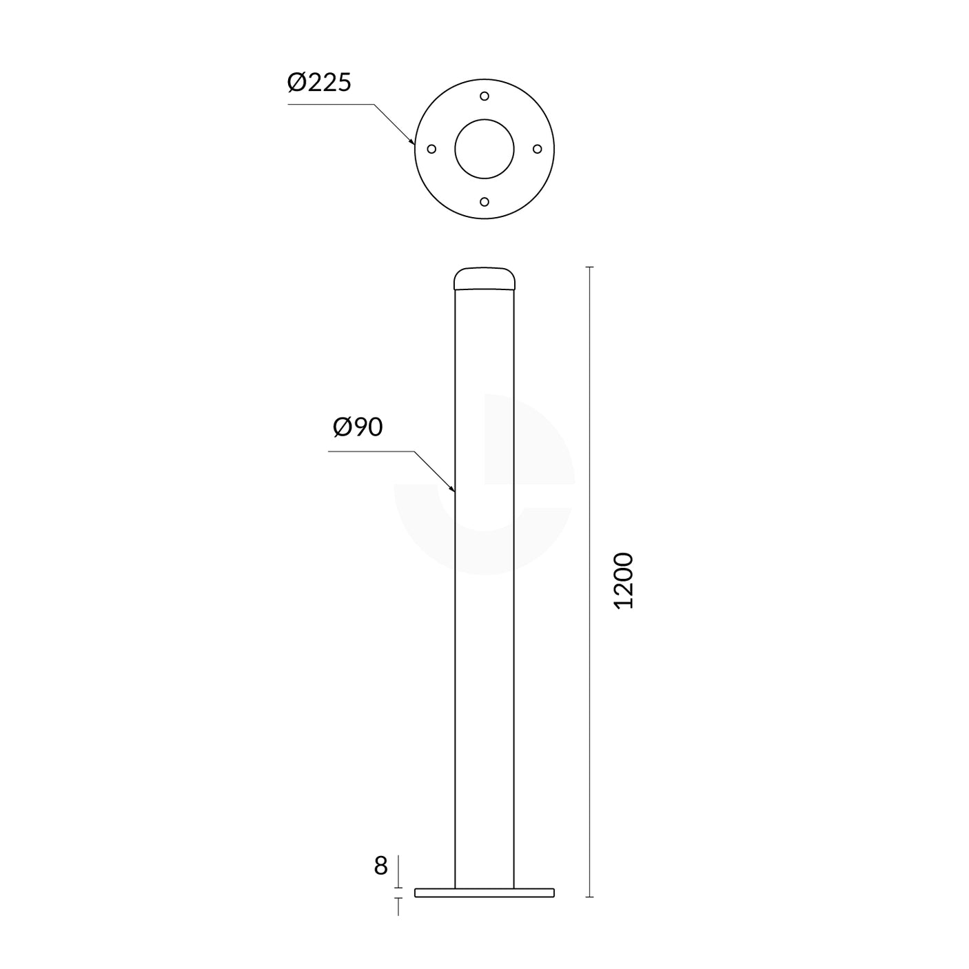 Surface Mounted Bollard 90mm Yellow 1200mm High
