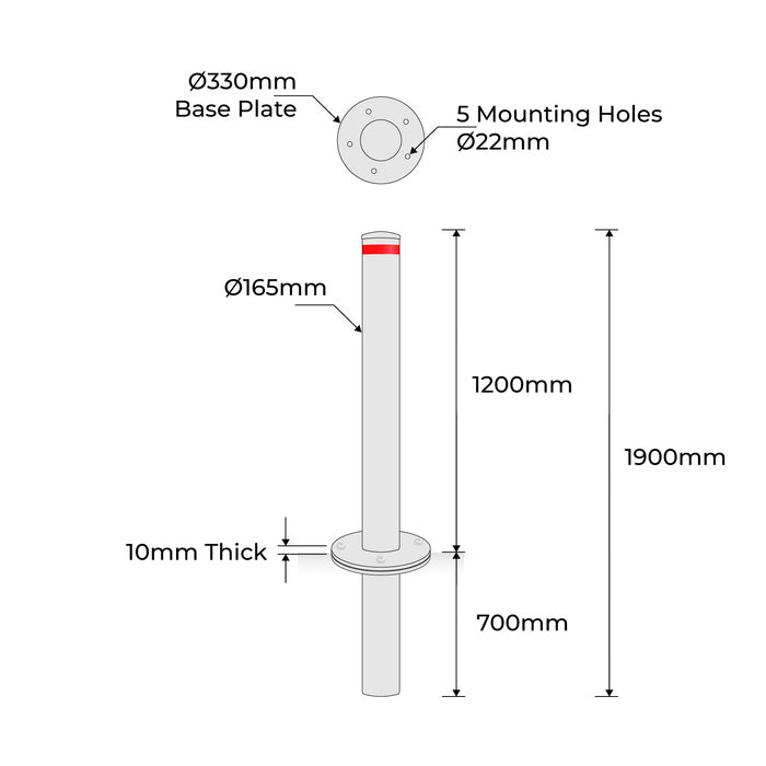 Heavy Duty Breakaway Bollard - 165mm 2-Part Hot Dipped Galvanised