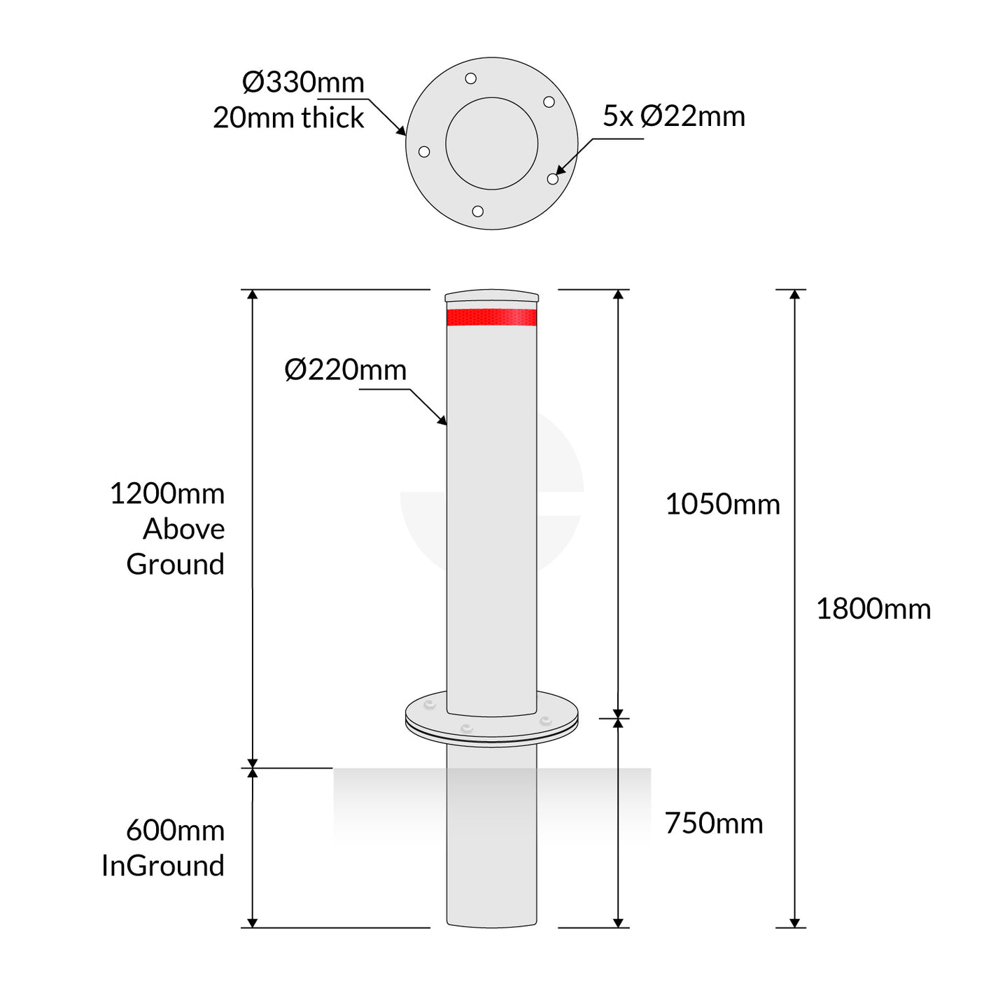 Heavy Duty Breakaway Bollard - 220mm 2 Part Hot Dipped Galvanised