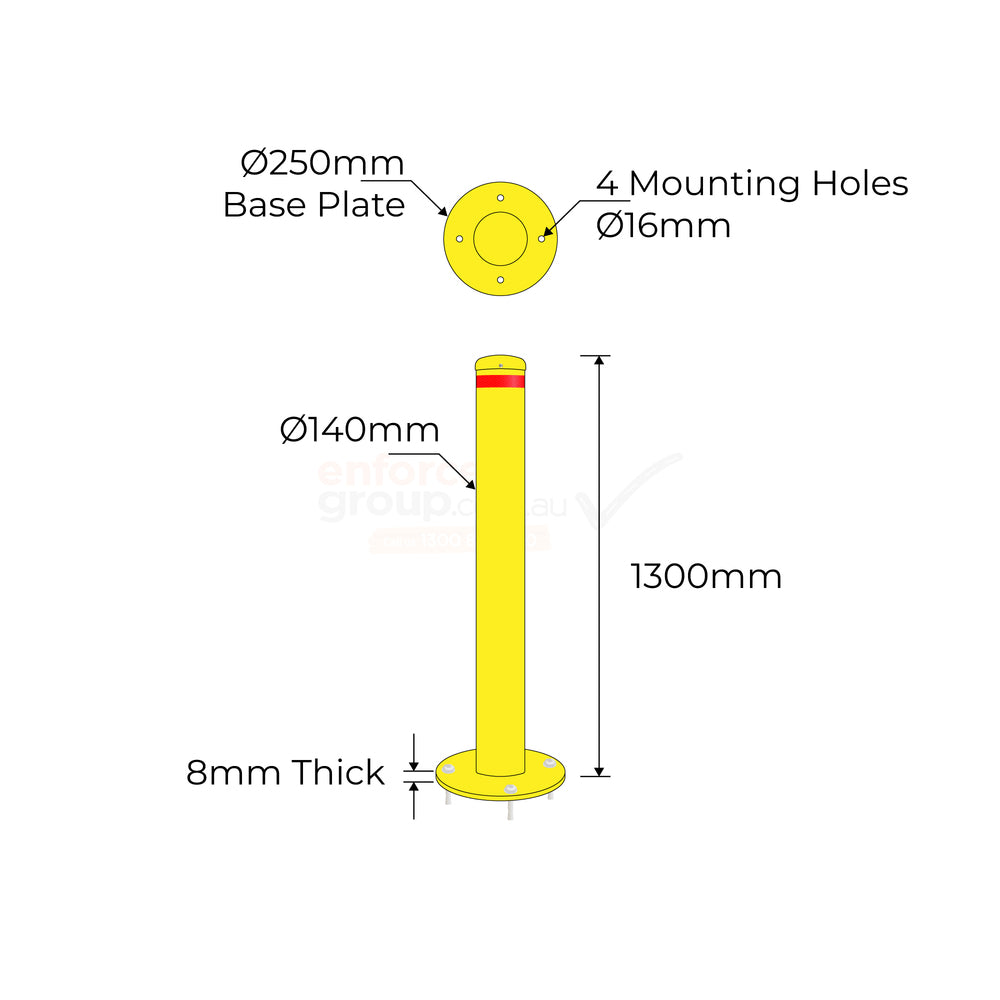 Bollard Flexible 140mm Surface Mounted - Yellow